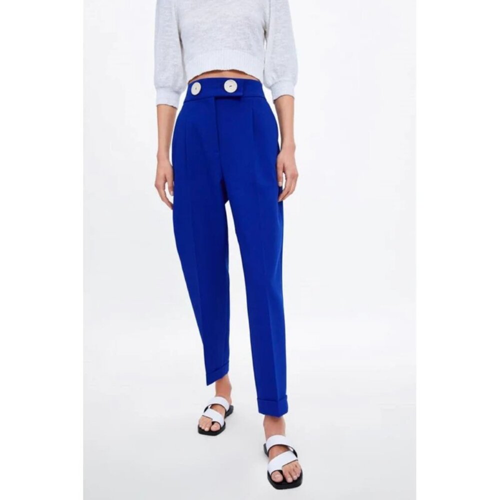 Zara Royal Blue Big Button High Waisted Trousers M